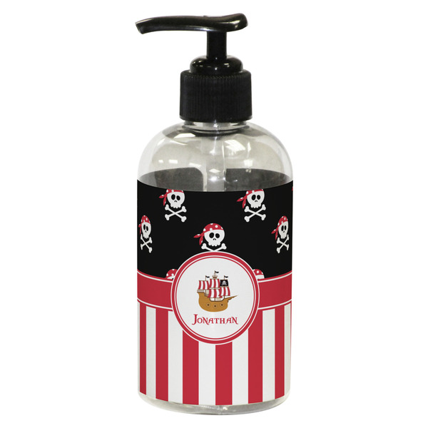Custom Pirate & Stripes Plastic Soap / Lotion Dispenser (8 oz - Small - Black) (Personalized)