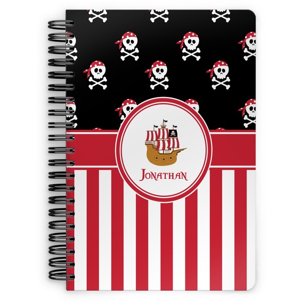 Custom Pirate & Stripes Spiral Notebook - 7x10 w/ Name or Text