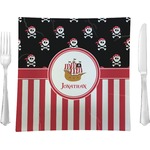 Pirate & Stripes 9.5" Glass Square Lunch / Dinner Plate- Single or Set of 4 (Personalized)