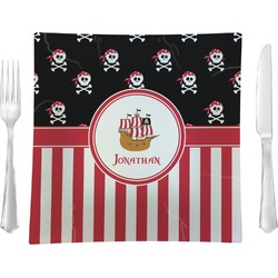 Pirate & Stripes 9.5" Glass Square Lunch / Dinner Plate- Single or Set of 4 (Personalized)