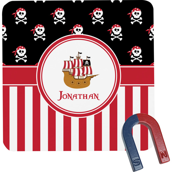 Custom Pirate & Stripes Square Fridge Magnet (Personalized)