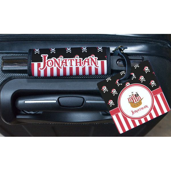 Pirate & Stripes Square Luggage Tag & Handle Wrap - In Context
