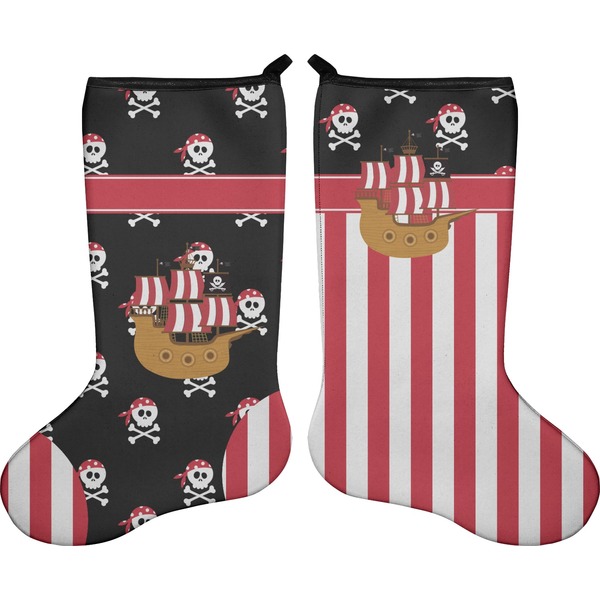 Custom Pirate & Stripes Holiday Stocking - Double-Sided - Neoprene