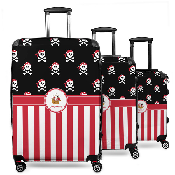 Custom Pirate & Stripes 3 Piece Luggage Set - 20" Carry On, 24" Medium Checked, 28" Large Checked (Personalized)
