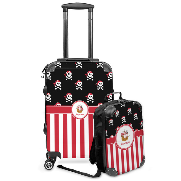 Custom Pirate & Stripes Kids 2-Piece Luggage Set - Suitcase & Backpack (Personalized)