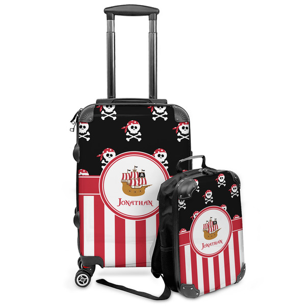 Custom Pirate & Stripes Kids 2-Piece Luggage Set - Suitcase & Backpack (Personalized)