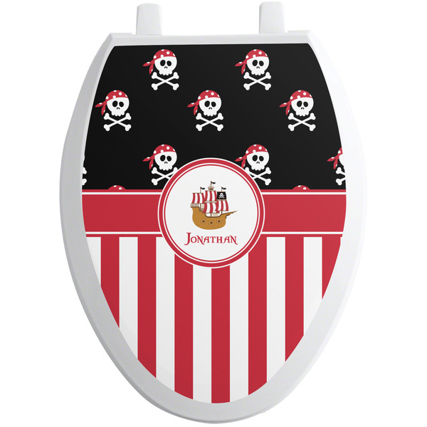 Custom Pirate & Stripes Toilet Seat Decal - Elongated (Personalized)