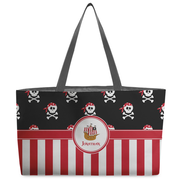 Custom Pirate & Stripes Beach Totes Bag - w/ Black Handles (Personalized)