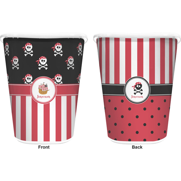 Pirate & Stripes Trash Can White - Front and Back - Apvl