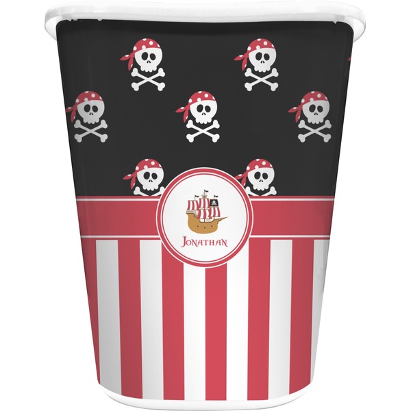 Custom Pirate & Stripes Waste Basket - Single Sided (White) (Personalized)