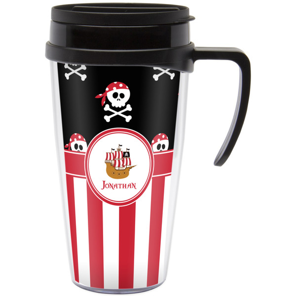 Custom Pirate & Stripes Acrylic Travel Mug with Handle (Personalized)
