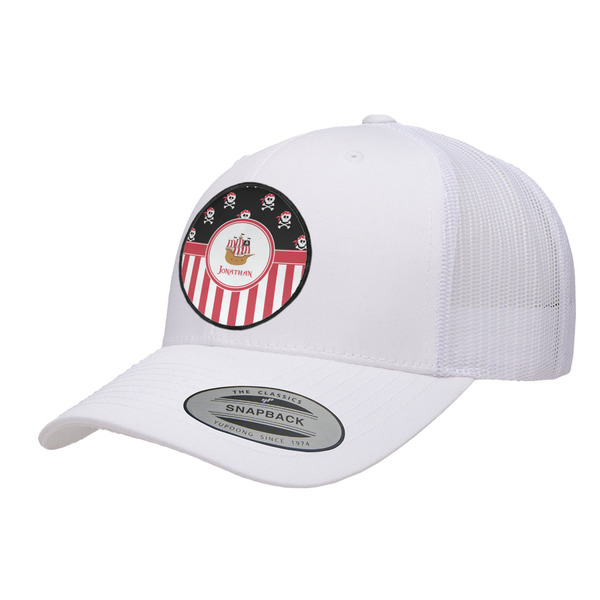 Custom Pirate & Stripes Trucker Hat - White (Personalized)
