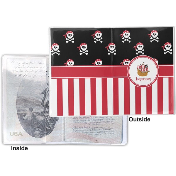 Pirate & Stripes Vinyl Passport Holder - Flat Front and Back
