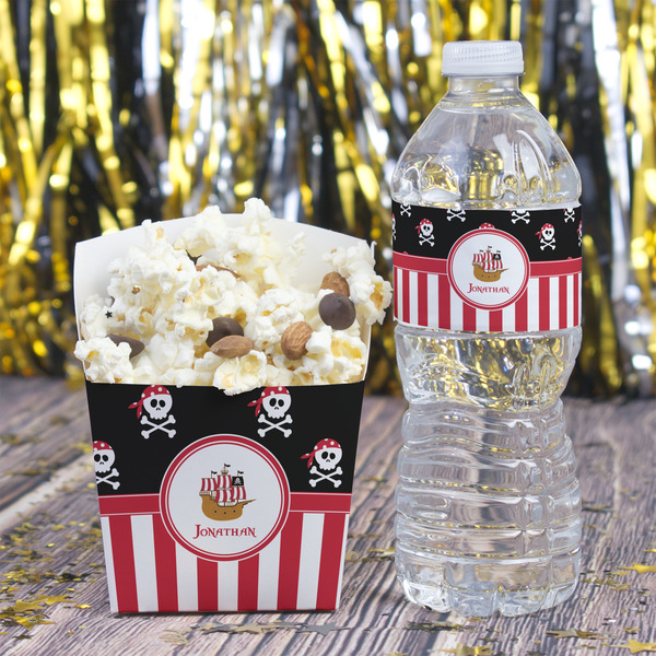 Pirate & Stripes Water Bottle Label - w/ Favor Box