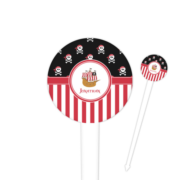 Custom Pirate & Stripes 4" Round Plastic Food Picks - White - Double Sided (Personalized)