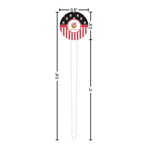 Pirate & Stripes White Plastic 4" Food Pick - Round - Dimensions