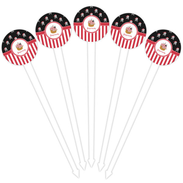 Pirate & Stripes White Plastic 4" Food Pick - Round - Fan View