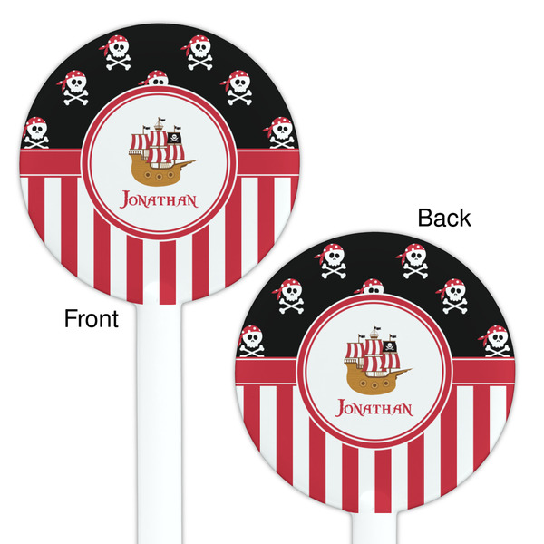 Pirate & Stripes White Plastic 5.5" Stir Stick - Double Sided - Round - Front & Back