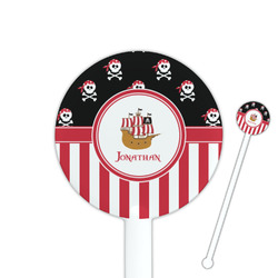 Pirate & Stripes 5.5" Round Plastic Stir Sticks - White - Single Sided (Personalized)