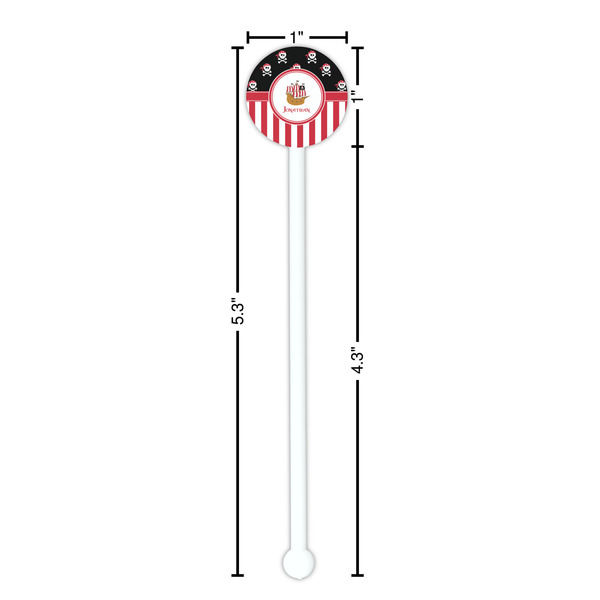 Pirate & Stripes White Plastic 5.5" Stir Stick - Round - Dimensions