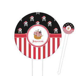 Pirate & Stripes 6" Round Plastic Food Picks - White - Double Sided (Personalized)