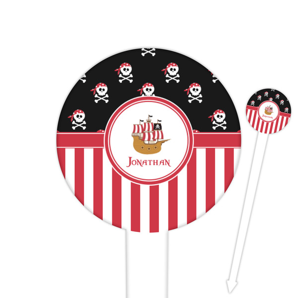 Custom Pirate & Stripes 6" Round Plastic Food Picks - White - Single Sided (Personalized)