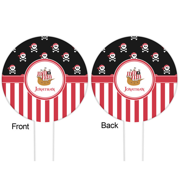 Pirate & Stripes White Plastic 6" Food Pick - Round - Double Sided - Front & Back
