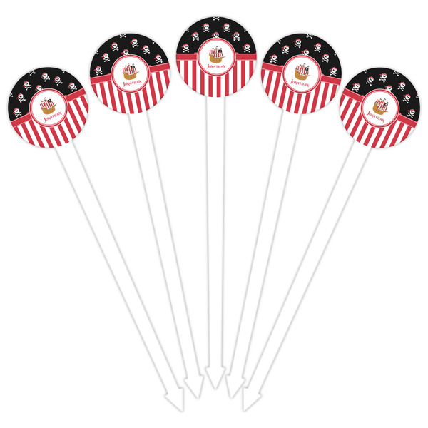 Pirate & Stripes White Plastic 6" Food Pick - Round - Fan View