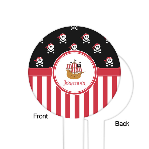 Pirate & Stripes White Plastic 6" Food Pick - Round - Single Sided - Front & Back