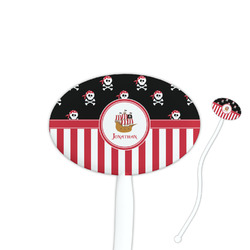 Pirate & Stripes 7" Oval Plastic Stir Sticks - White - Double Sided (Personalized)