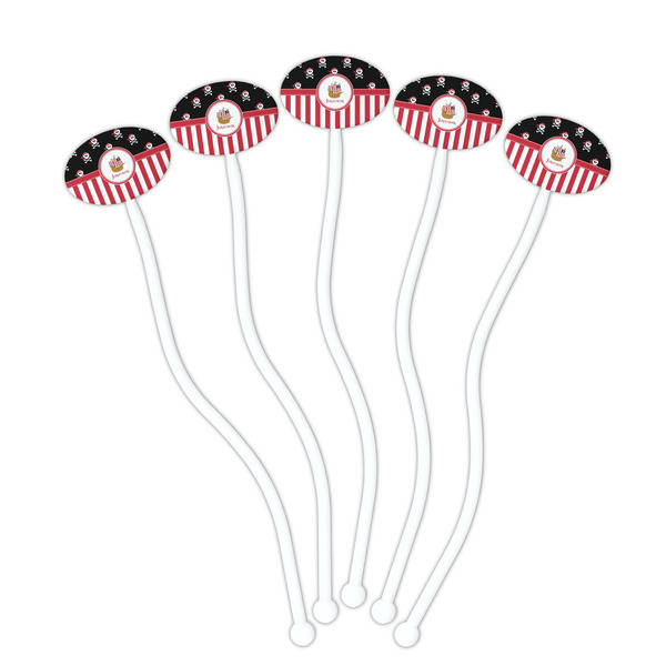 Pirate & Stripes White Plastic 7" Stir Stick - Oval - Fan