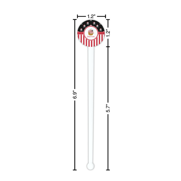 Pirate & Stripes White Plastic 7" Stir Stick - Round - Dimensions
