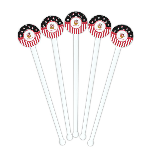 Pirate & Stripes White Plastic 7" Stir Stick - Round - Fan View