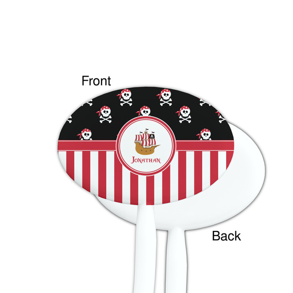 Pirate & Stripes White Plastic 7" Stir Stick - Single Sided - Oval - Front & Back
