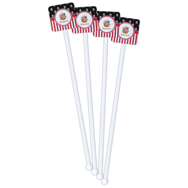 Pirate & Stripes White Plastic Stir Stick - Double Sided - Square - Front