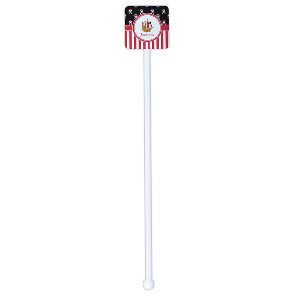 Pirate & Stripes White Plastic Stir Stick - Single Sided - Square - Single Stick