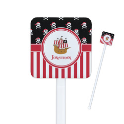 Pirate & Stripes Square Plastic Stir Sticks - Double Sided (Personalized)