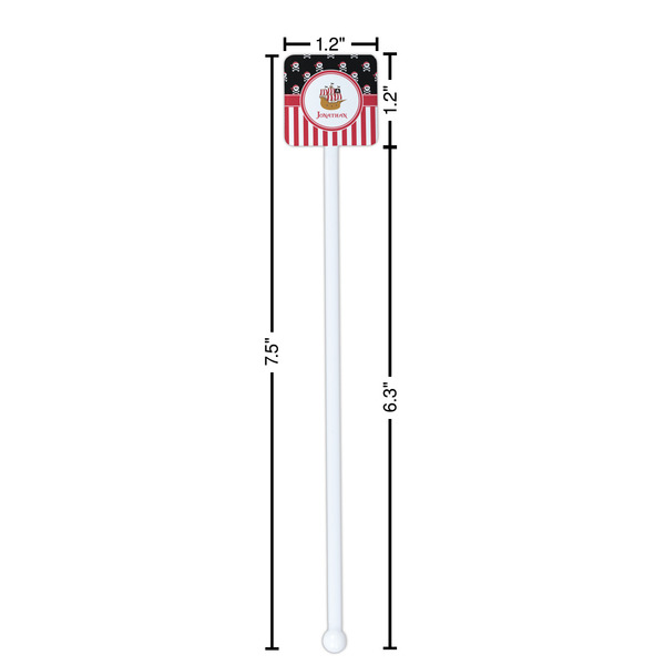 Pirate & Stripes White Plastic Stir Stick - Square - Dimensions