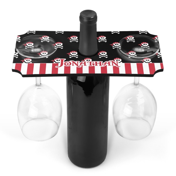 Custom Pirate & Stripes Wine Bottle & Glass Holder (Personalized)
