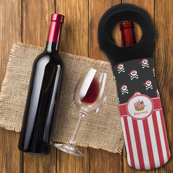 Pirate & Stripes Wine Tote Bag - FLATLAY