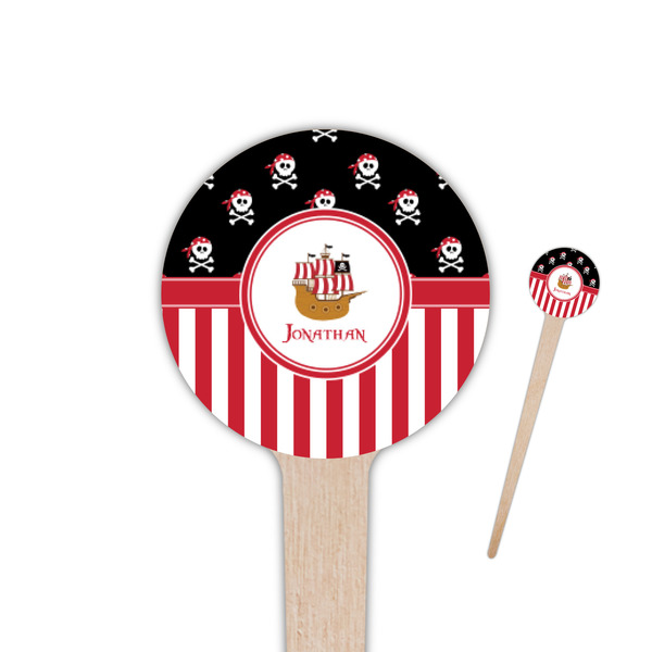 Custom Pirate & Stripes 4" Round Wooden Food Picks - Double Sided (Personalized)