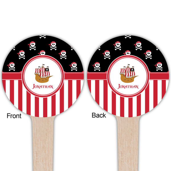 Pirate & Stripes Wooden 4" Food Pick - Round - Double Sided - Front & Back