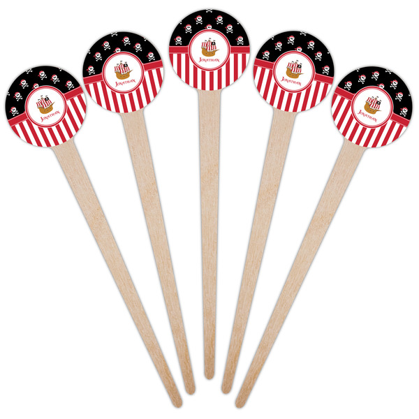 Pirate & Stripes Wooden 4" Food Pick - Round - Fan View