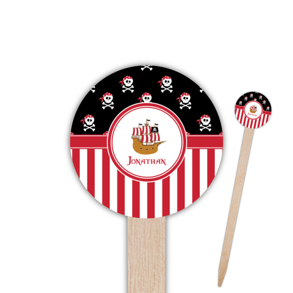 Custom Pirate & Stripes Round Wooden Food Picks (Personalized)