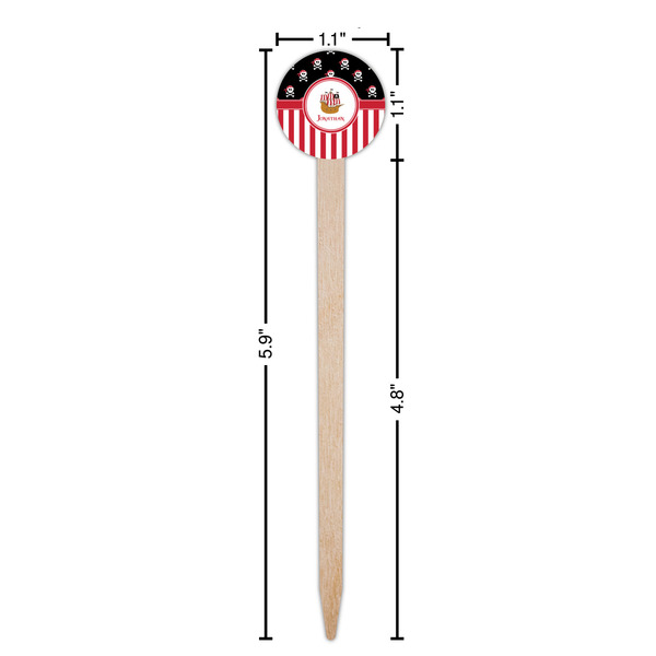 Pirate & Stripes Wooden 6" Food Pick - Round - Dimensions