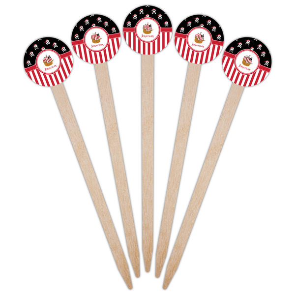 Pirate & Stripes Wooden 6" Food Pick - Round - Fan View