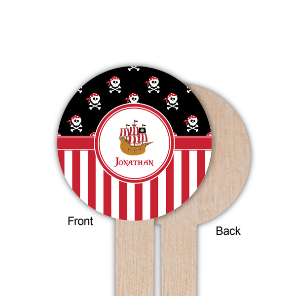 Pirate & Stripes Wooden 6" Food Pick - Round - Single Sided - Front & Back