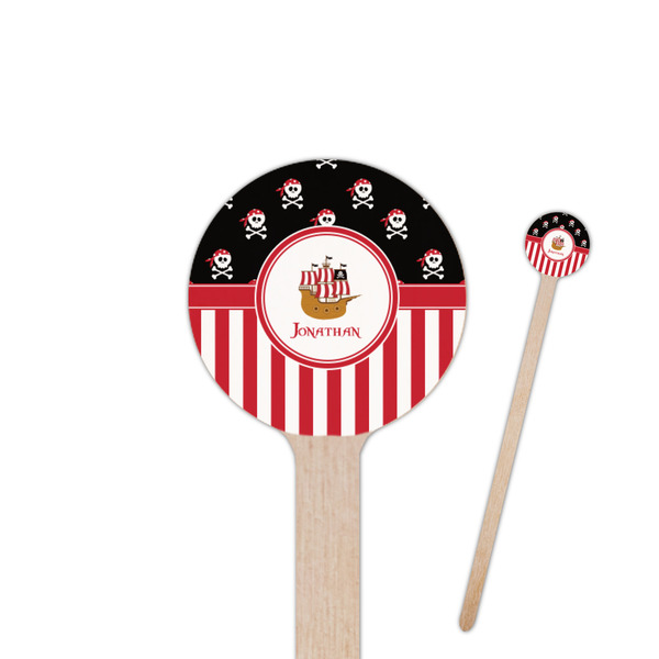 Custom Pirate & Stripes 6" Round Wooden Stir Sticks - Single Sided (Personalized)