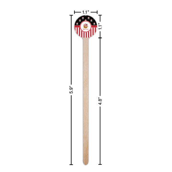 Pirate & Stripes Wooden 6" Stir Stick - Round - Dimensions