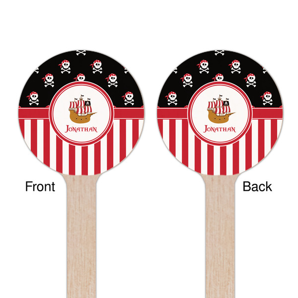 Pirate & Stripes Wooden 6" Stir Stick - Round - Double Sided - Front & Back